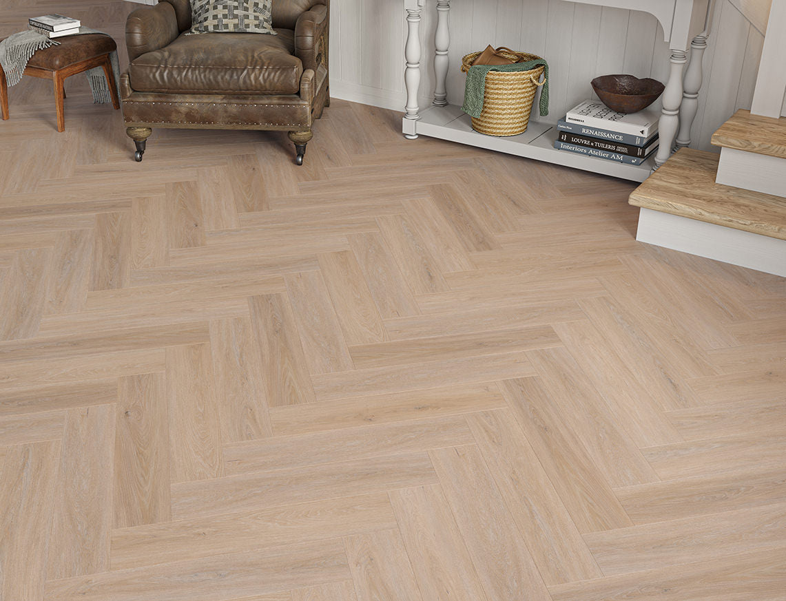 Pure Oak 6.5mm Unilin Herringbone Waterproof Click Vinyl