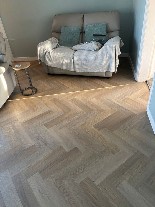 Invictus Brushed Oak Herringbone Glue Down Waterproof Flooring