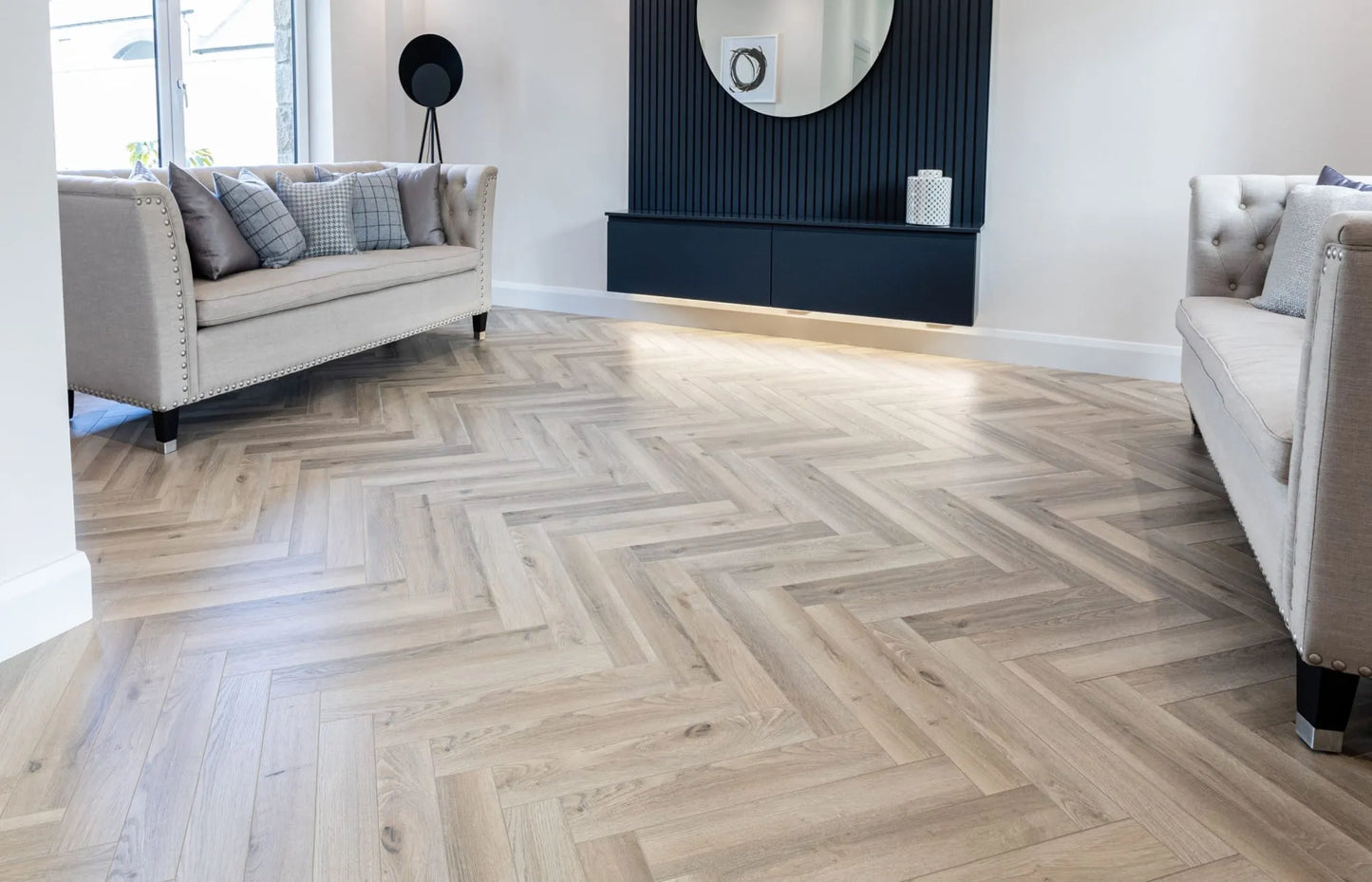 Clarendon Mist 12mm Herringbone Laminate