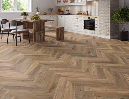 Caramel Ember Oak 6.5mm Unilin Herringbone Waterproof Click Vinyl