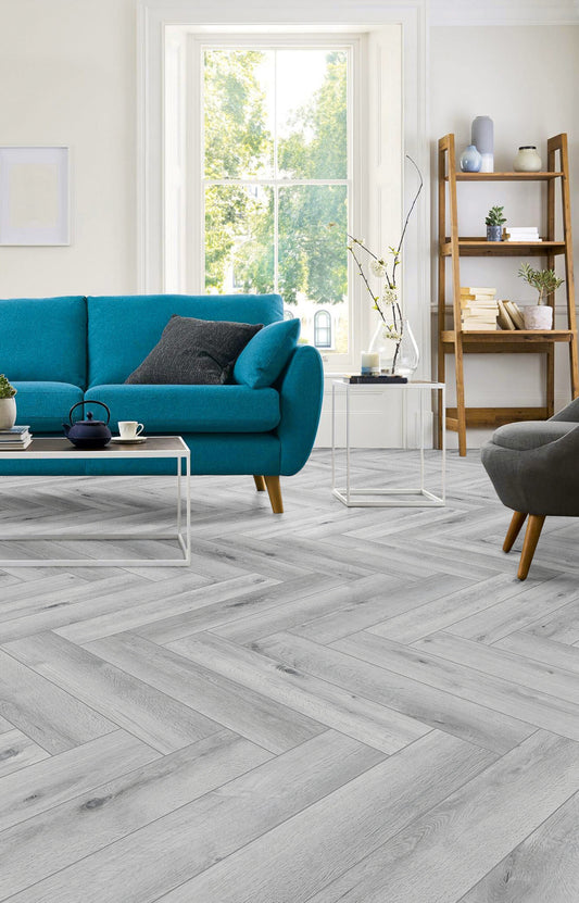 Yukon Silver Grey Herringbone Waterproof Click Vinyl